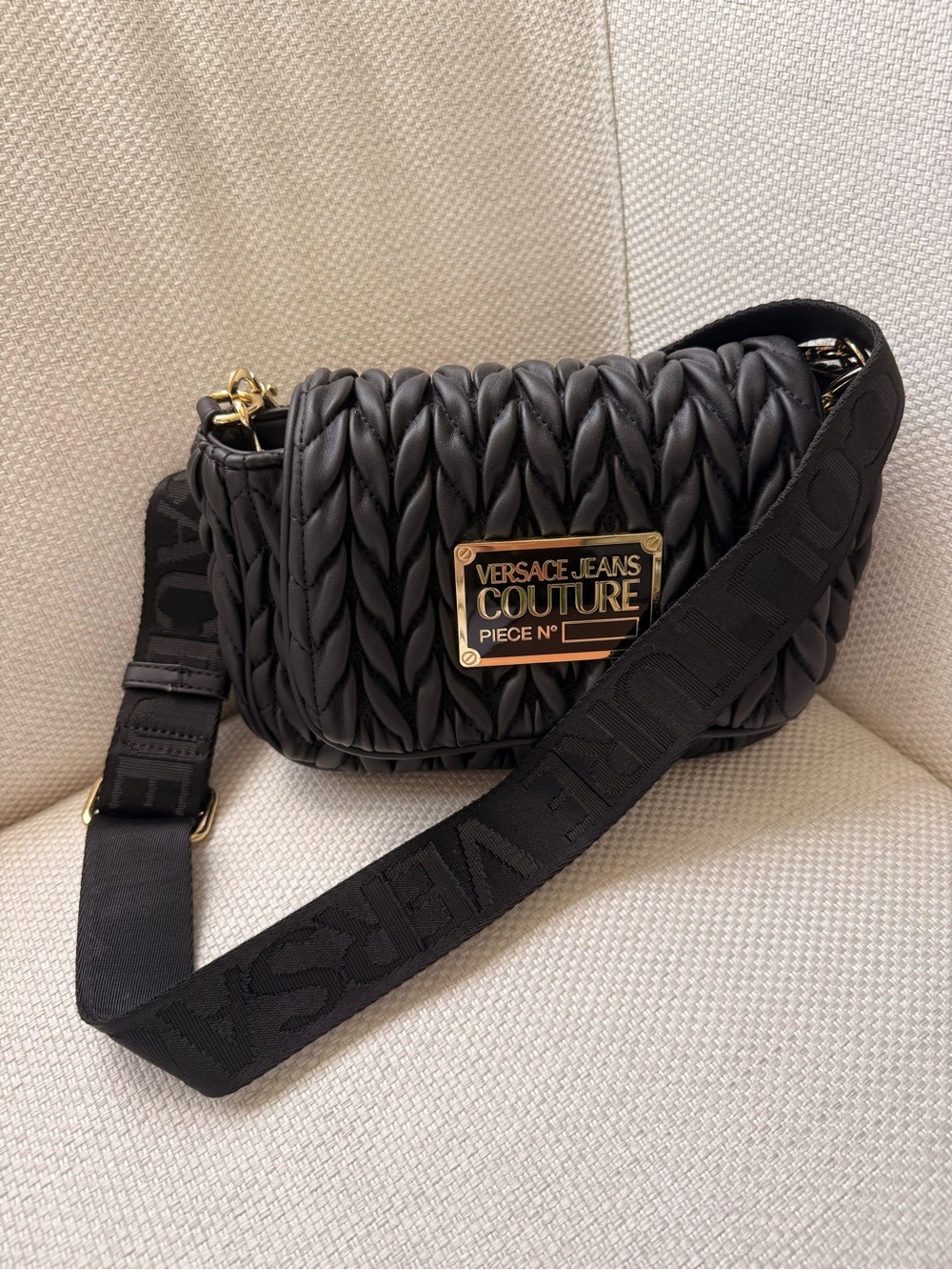 Versace Jeans Collection Black Quilted Logo Plaque Crossbody
